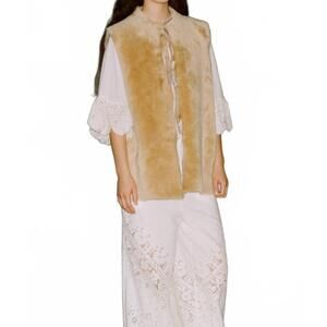 NEW SEA elliot shearling tie-front vest in beige